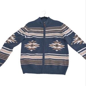 NWT Frye Navy and Tan Patterned Zip-Up Sweater Size M